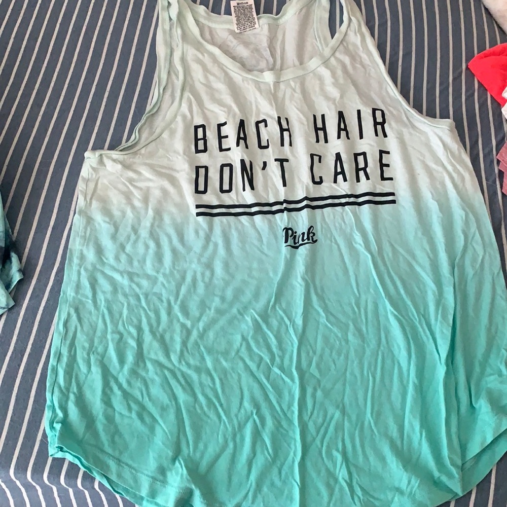 Pink “beach hair don’t care” tank top